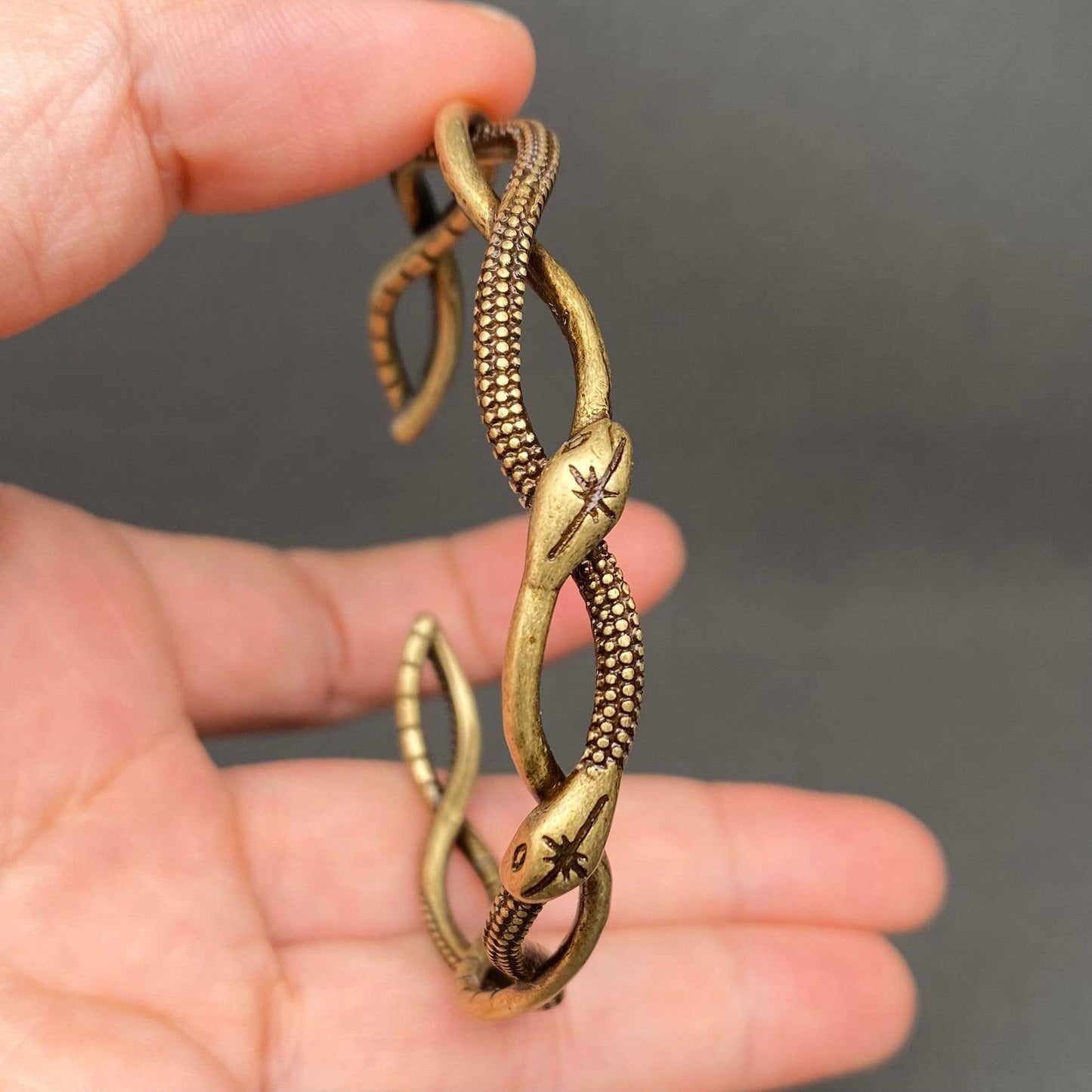 Vintage Bronze Double Snake Winding Adjustable Cuff