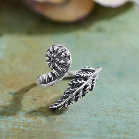 Adjustable Fern Ring: Sterling Silver
