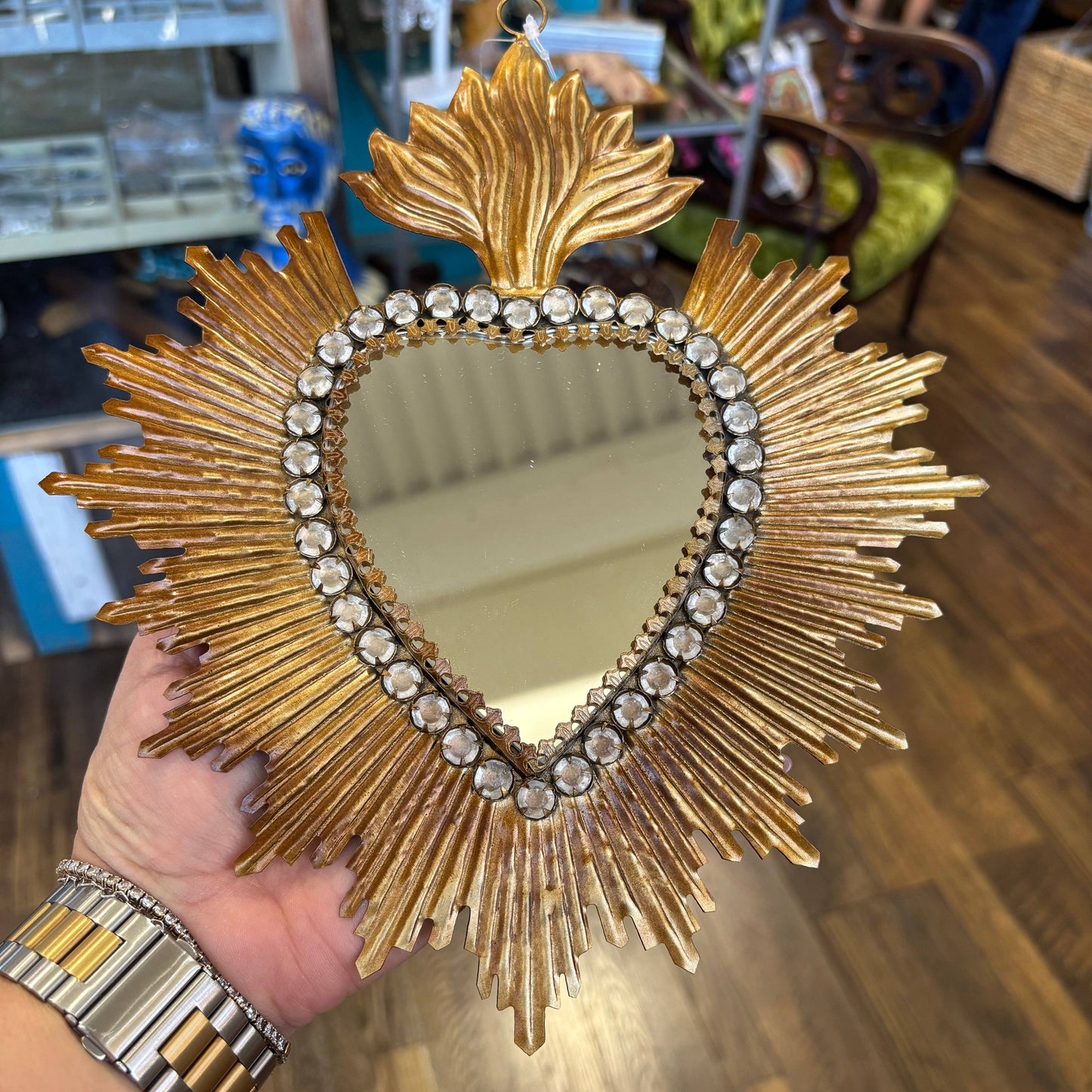 Jeweled Rays Gold Sacred Heart Mirror: Medium