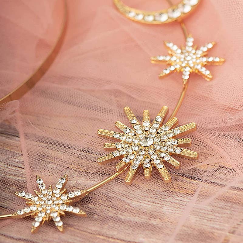 Sun Moon Stars Goddess Crown Halo Headband, Boho Headpiece