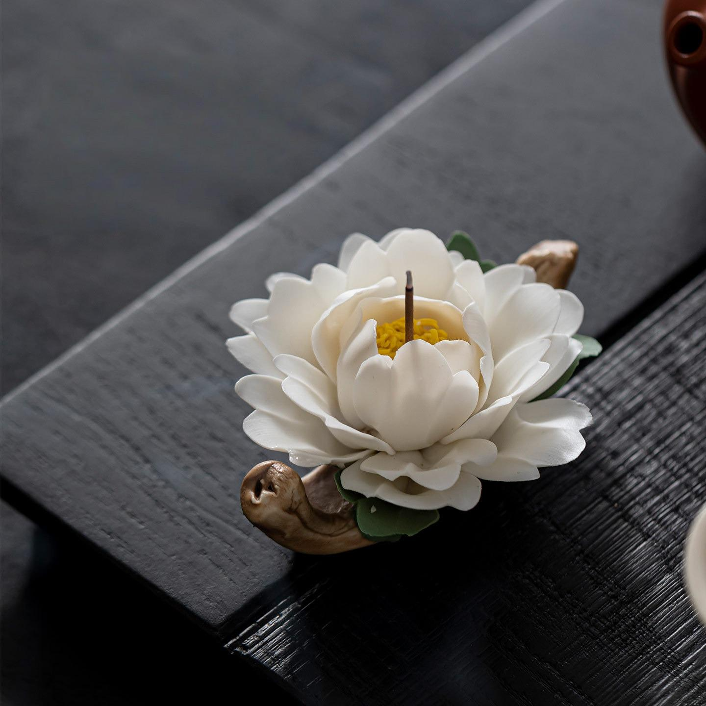 Handmade Ceramic Roselle Flower Incense Holder: Pink