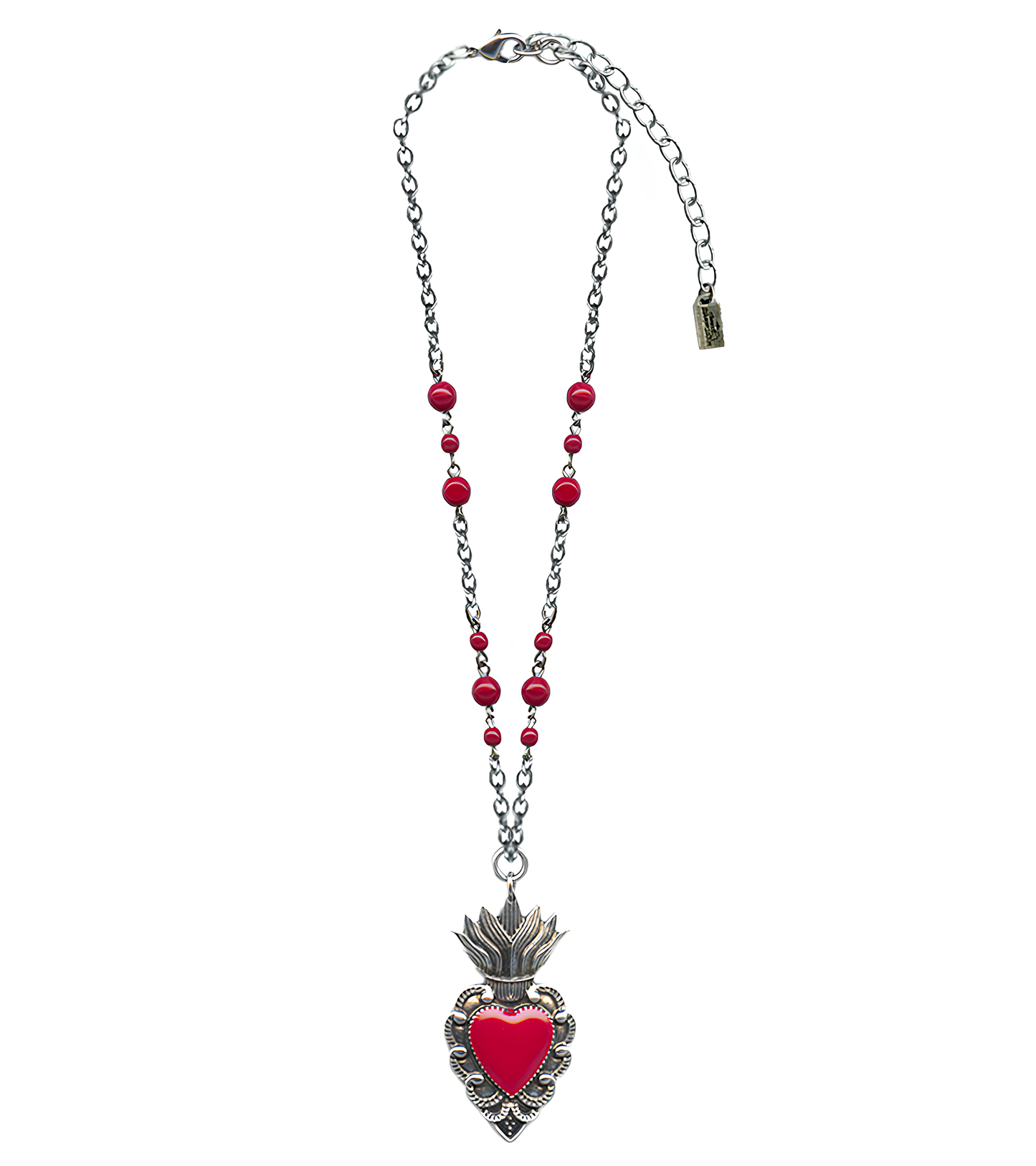 Sacred Heart Beaded Chain Pendant Necklace