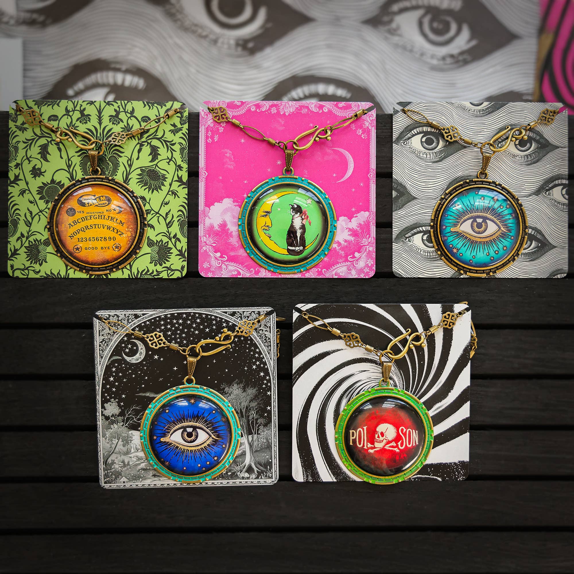 Handmade Eclectic Vintage Cameo Necklaces on Cards Large