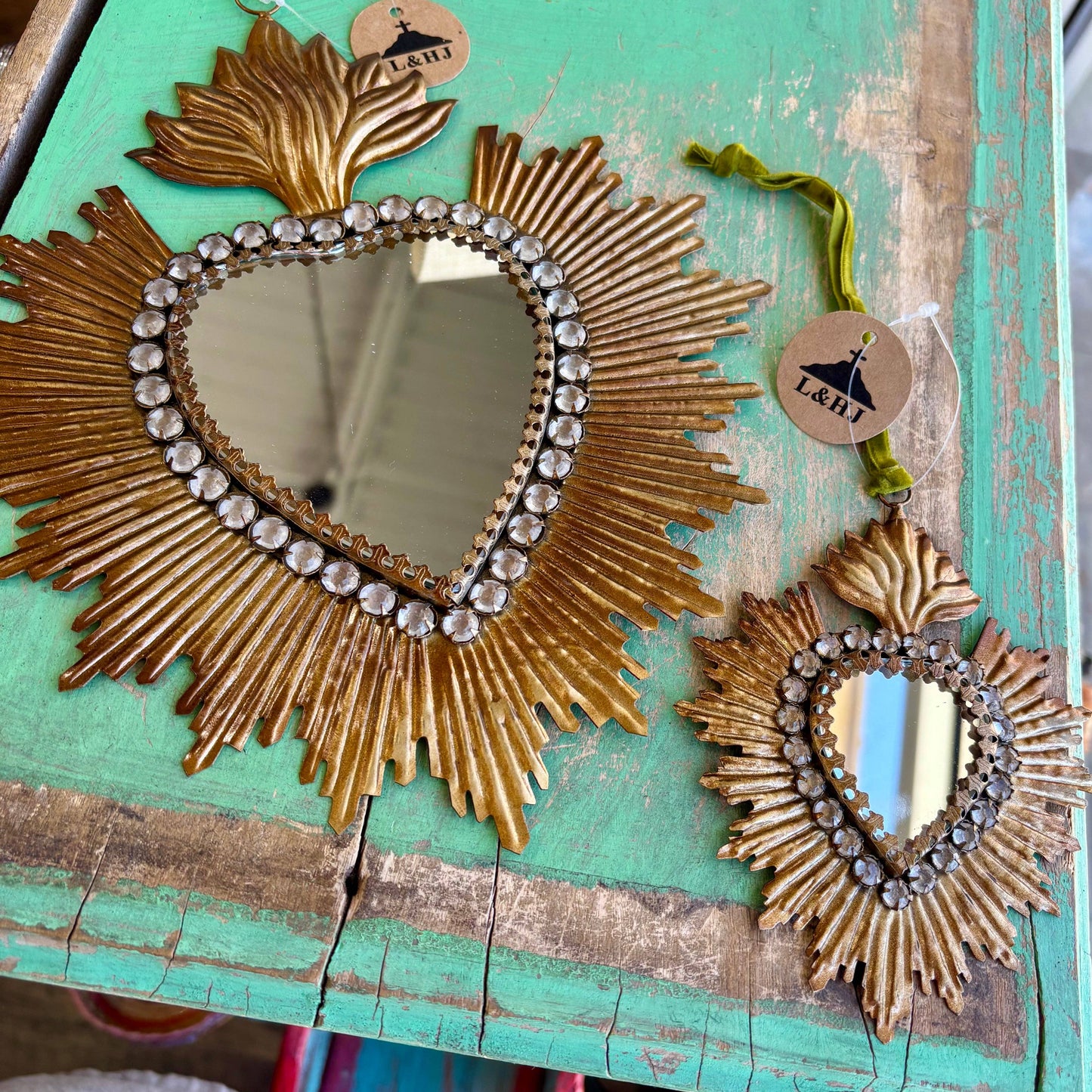 Jeweled Rays Gold Sacred Heart Mirror: Medium