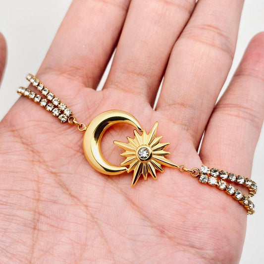 18K Gold Plated Star Moon  Cubic Zirconia Bracelet - FGS/MS
