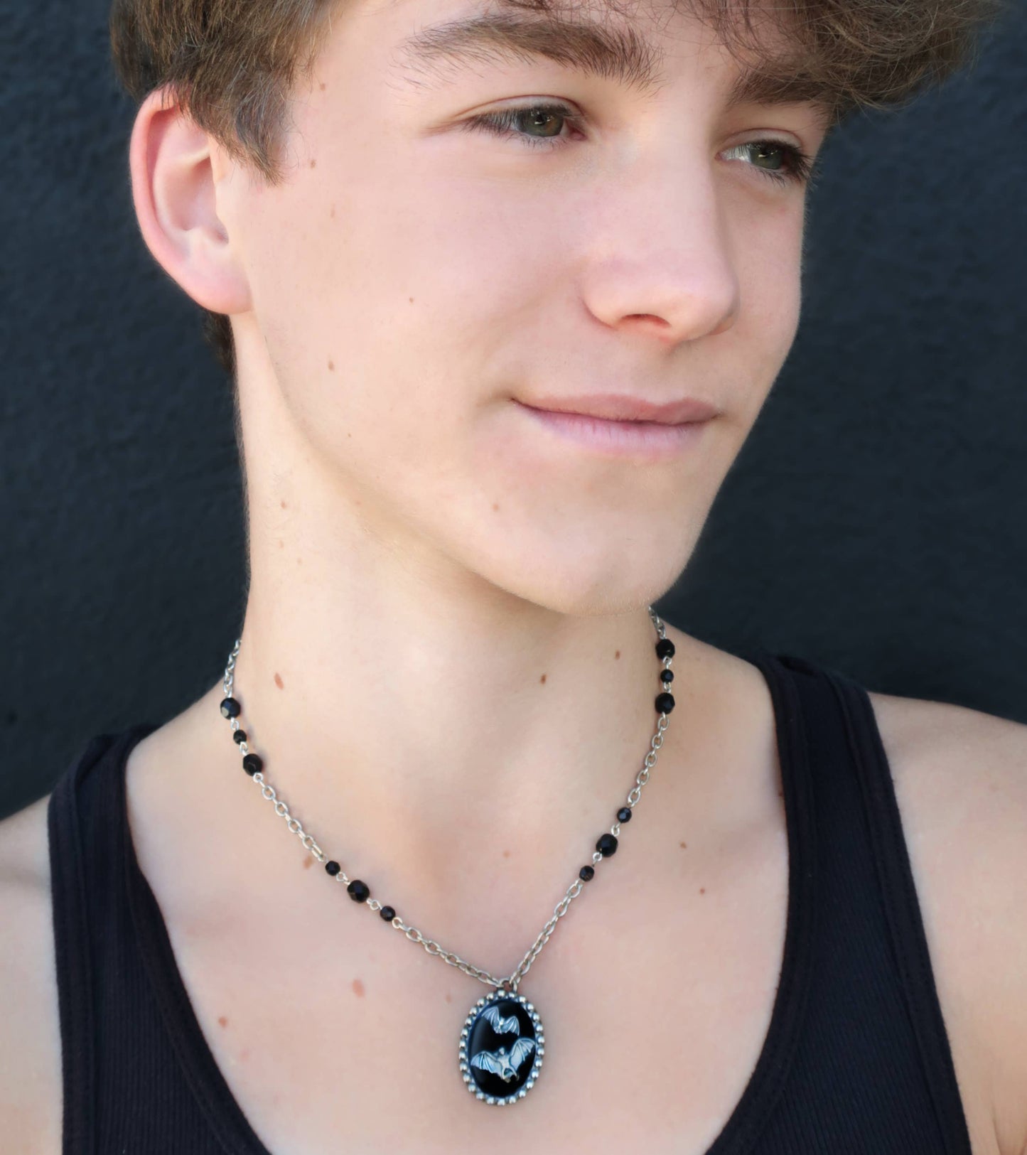 Necklace - Shadow Box 2 Bats - Black