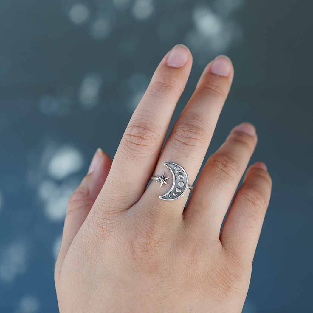 Sterling Silver Adjustable Moon Phase Ring