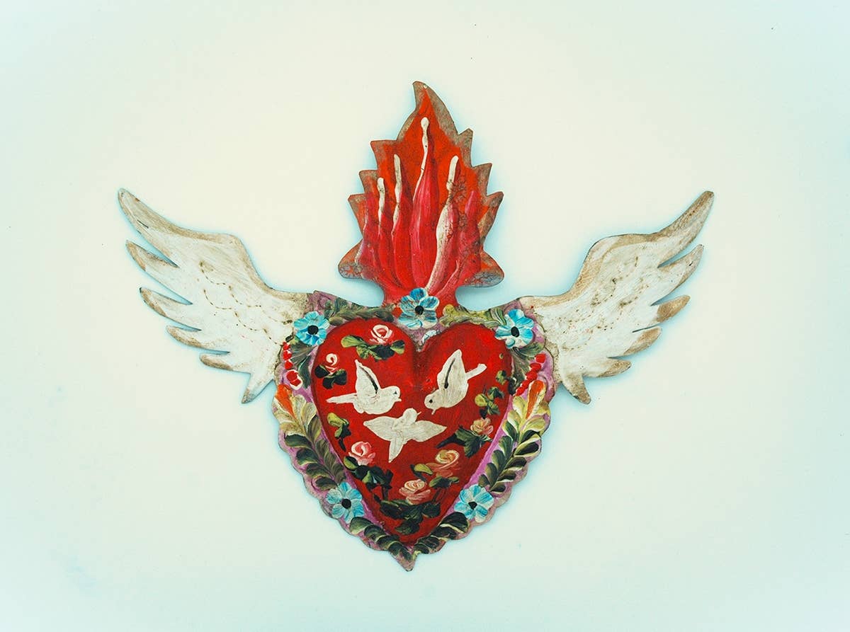 Mexican Tin Heart Wall Accent With Wings