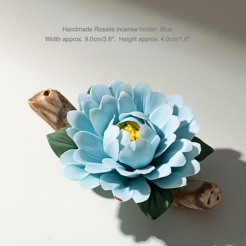 Handmade Ceramic Roselle Flower Incense Holder: Pink
