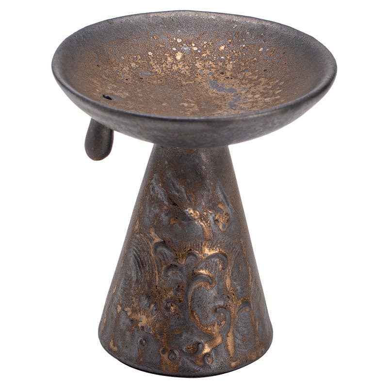 Gilded Iron Glaze - Wave Pattern Incense Burner/Candlestick: Bronze