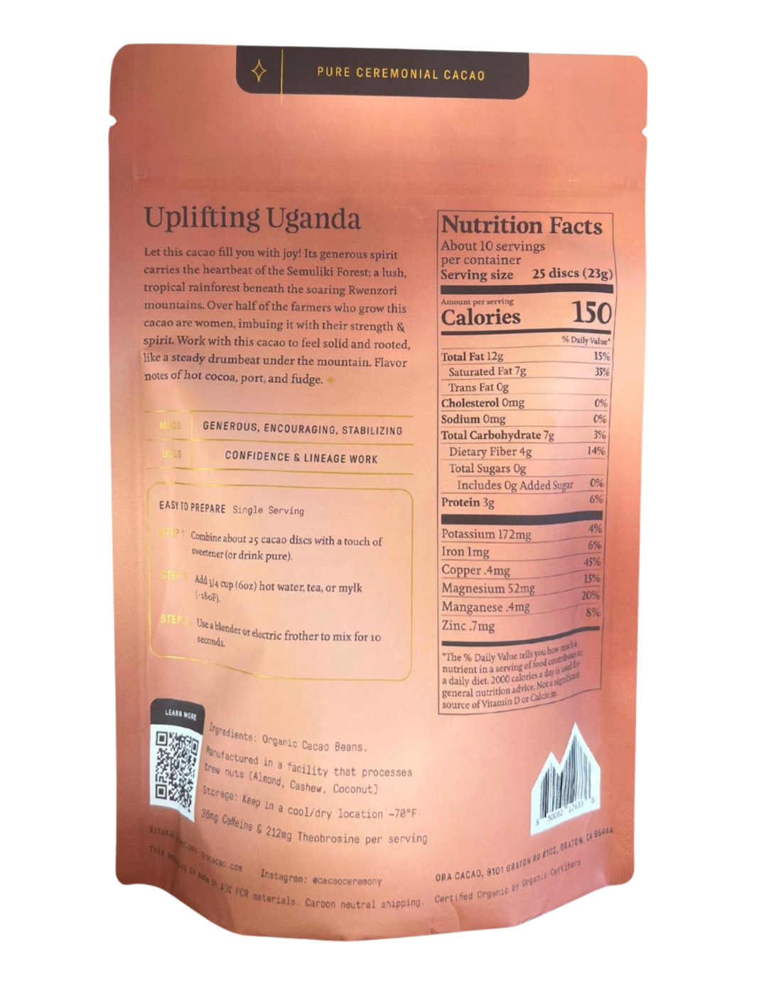 Uplifting Uganda 100% Cacao - Organic Ceremonial Chocolate: 1 lb