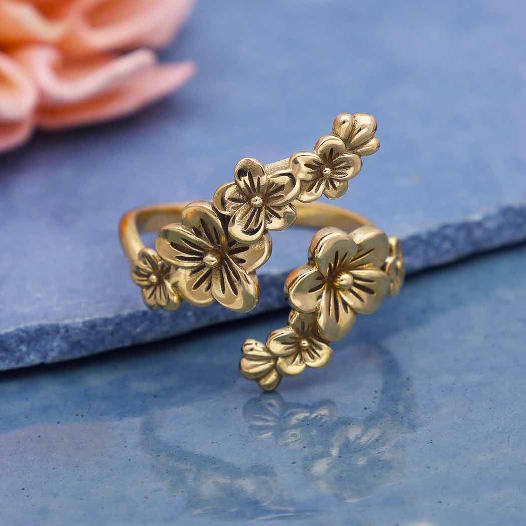 Adjustable Cherry Blossoms Ring: Recycled Sterling Silver