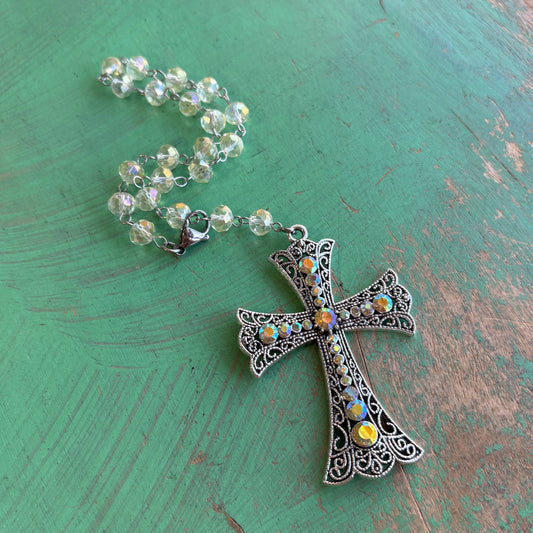 Citrine Glow Jeweled Cross Car & Purse Blessing