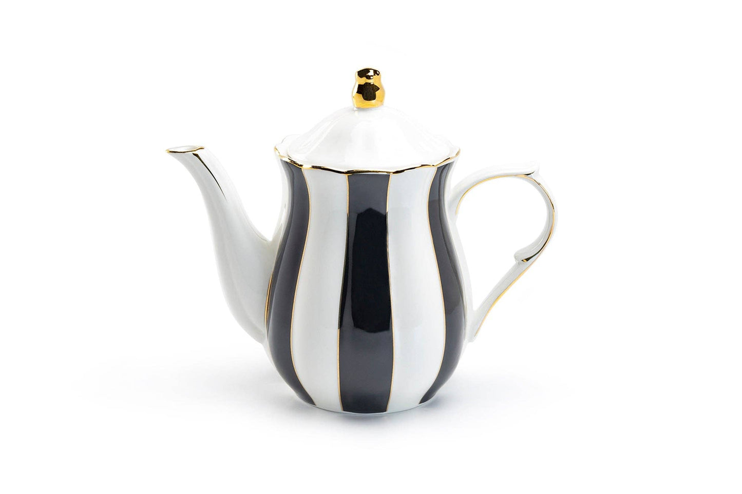 40oz Black White Scallop Fine Porcelain Teapot