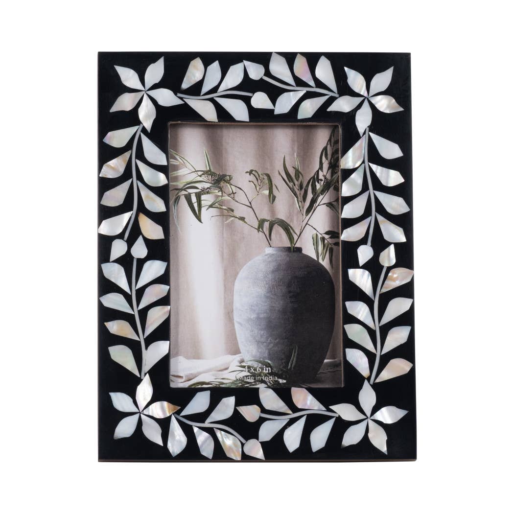 Shell Resin Mother of Pearl Picture Frame - Black, 4x6 in.