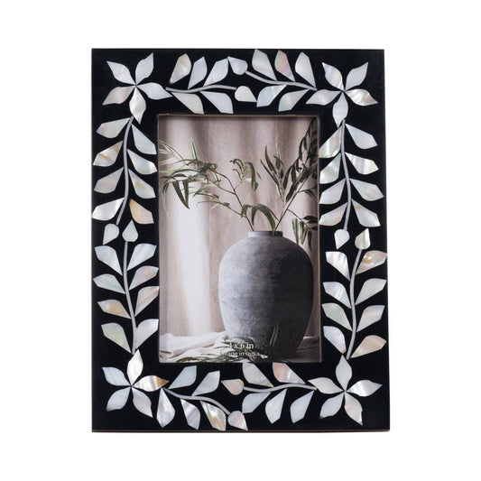 Shell Resin Mother of Pearl Picture Frame - Black, 4x6 in.
