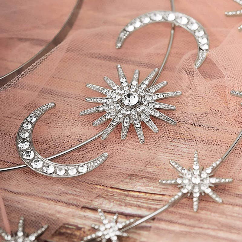 Sun Moon Stars Goddess Crown Halo Headband, Boho Headpiece