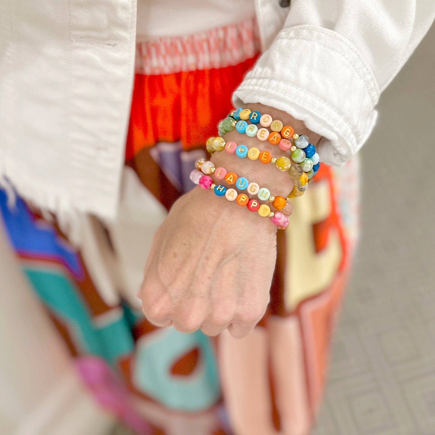 Scarletts Happy Stack of Gemstone Colorful Bracelets: Love