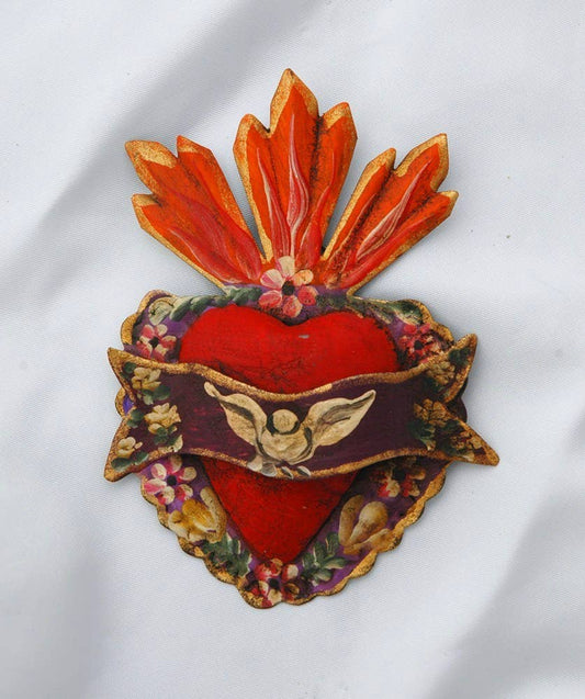 Vibrant Hand-Painted Mexican Tin Heart Wall Accent