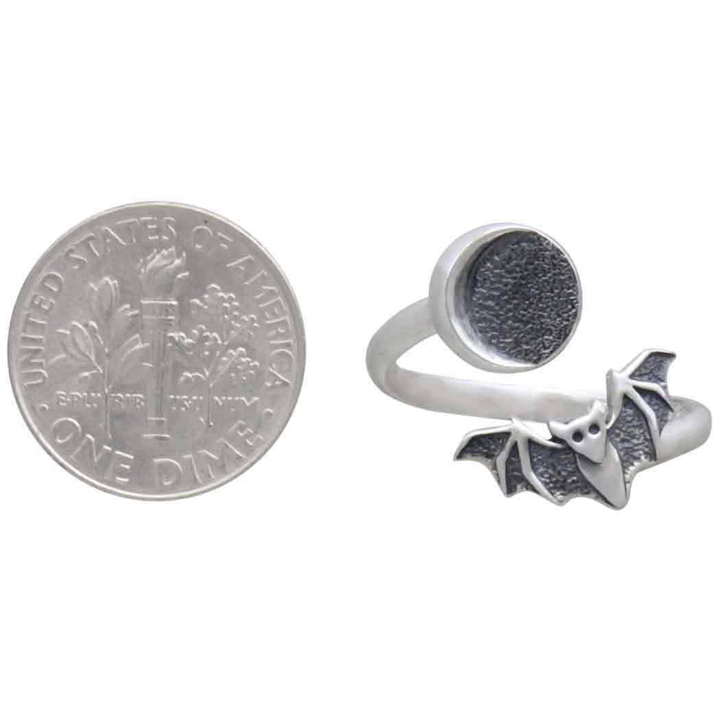 Adjustable Moon And Bat Ring: Sterling Silver