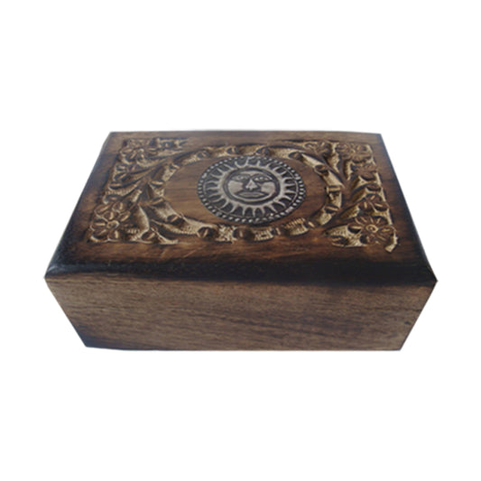 Sun Carved Wooden Jewelry Box (6 x 4 in.)