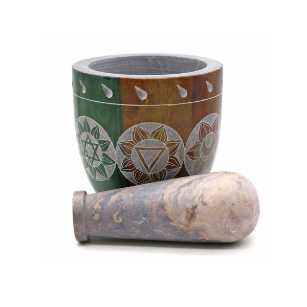 Soapstone Mortar & Pestle - Multi Color 7 Chakras (Tall)