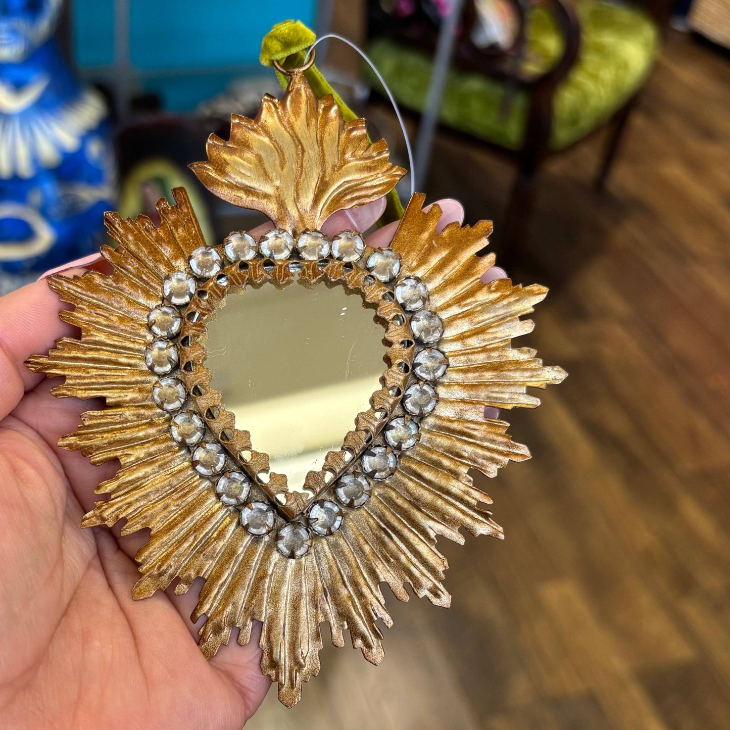 Jeweled Rays Gold Sacred Heart Mirror: Medium