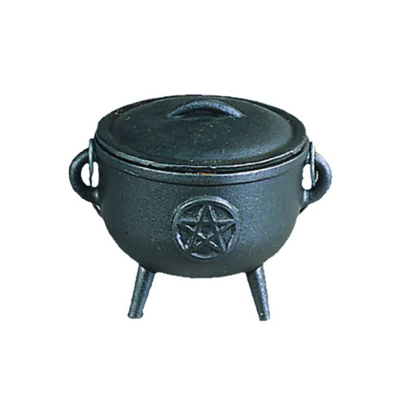 Pentagram or Cast Iron Cauldron w/ Lid (4.5 in.)