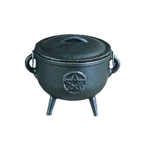 Pentagram or Cast Iron Cauldron w/ Lid (4.5 in.)