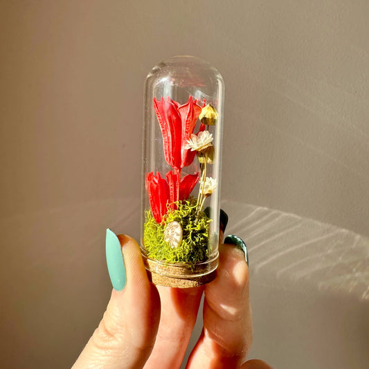 Love Potion Mini Glass Cloche Terrarium Floral Diorama: 2.75"