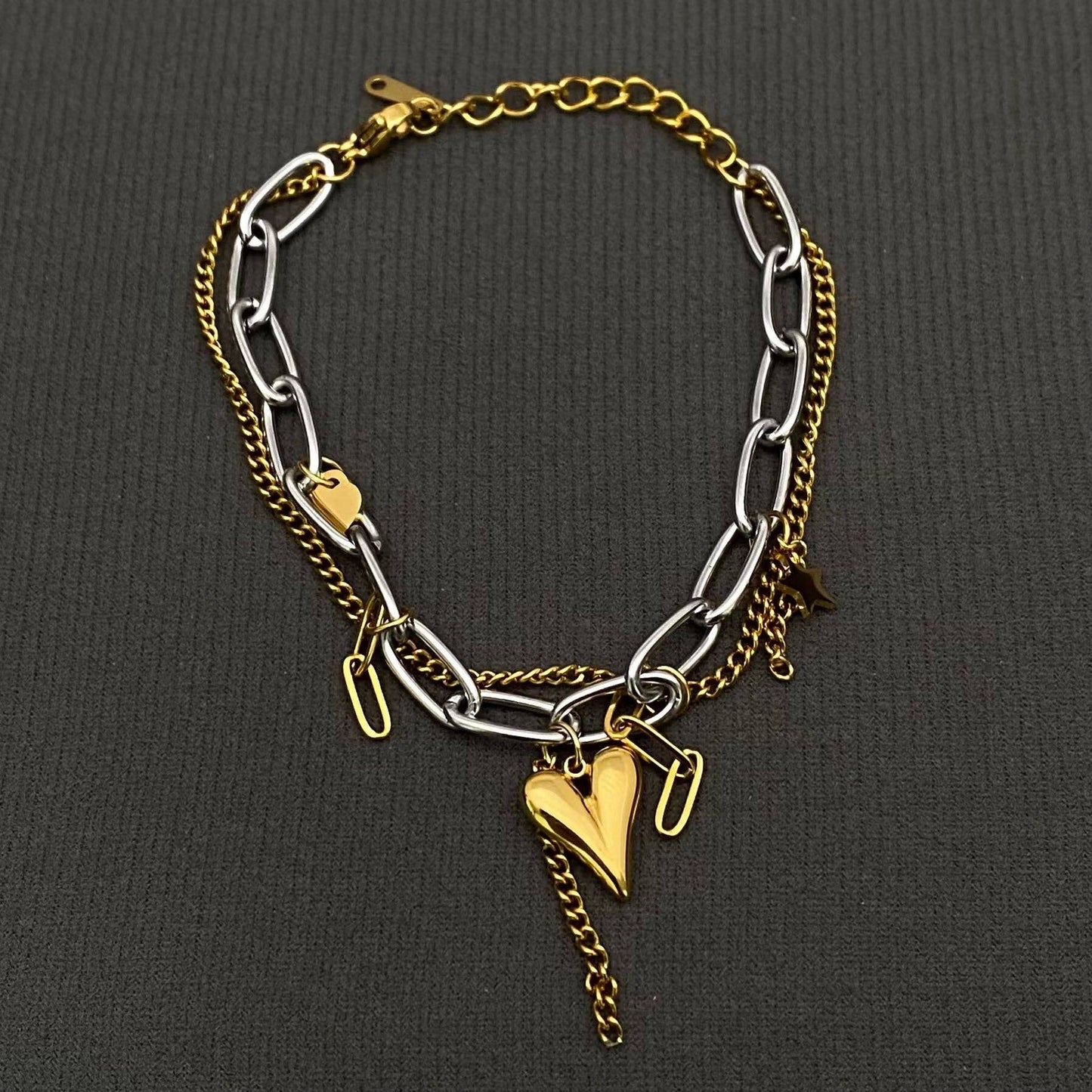 18K Gold Plated S.Steel Heart Charm Two Tone Bracelet - FGS