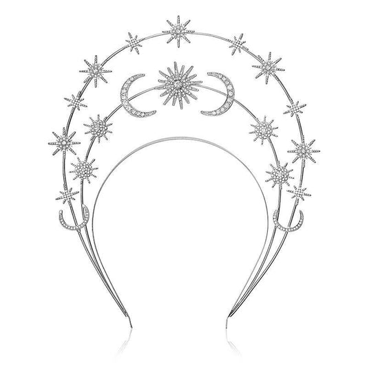 Sun Moon Stars Goddess Crown Halo Headband, Boho Headpiece