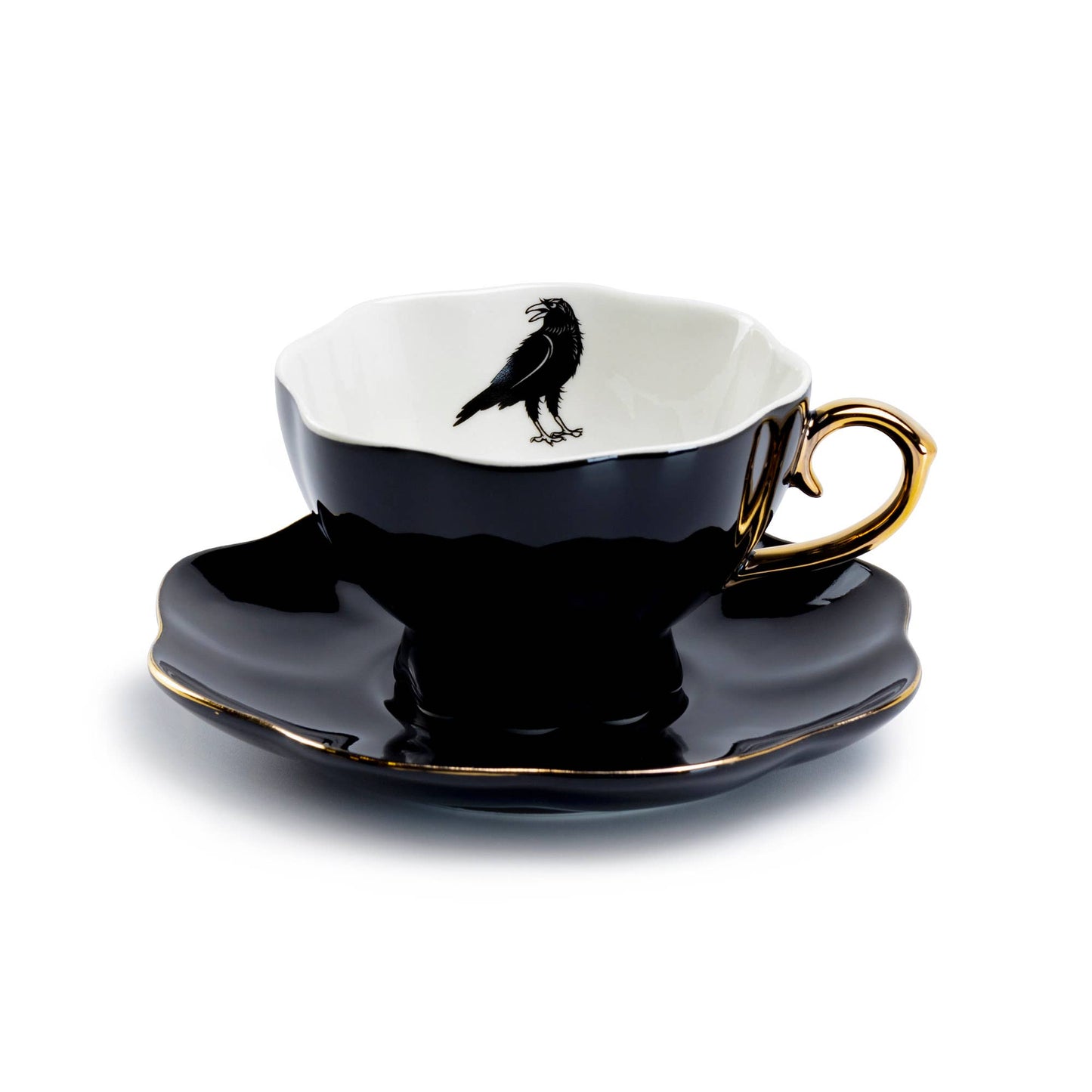Raven Black Gold 7.5oz Tea Cup And Saucer