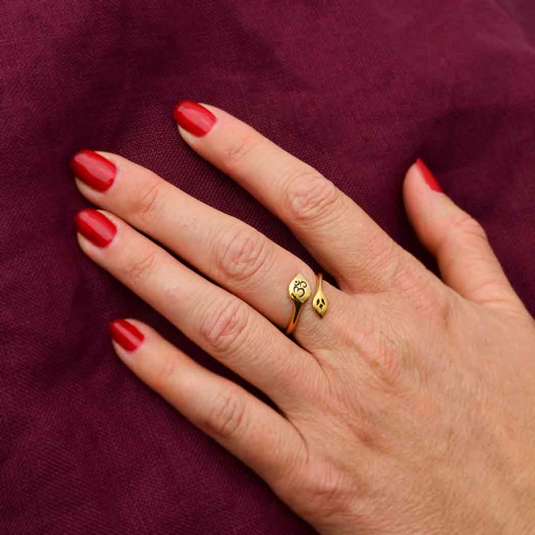 Adjustable Lotus and Om Ring: Recycled Sterling Silver