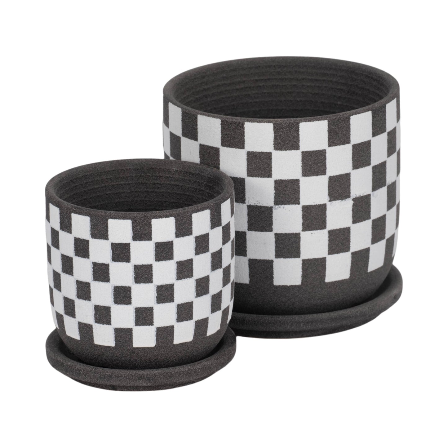 Ceramic Checkerboard Saucer Planter- Large