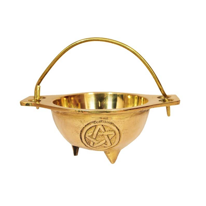Gold Pentacle Brass Cauldron w/ Hanger (4.5 in.)