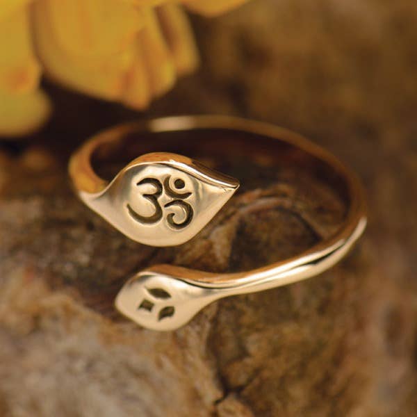 Adjustable Lotus and Om Ring: Recycled Sterling Silver
