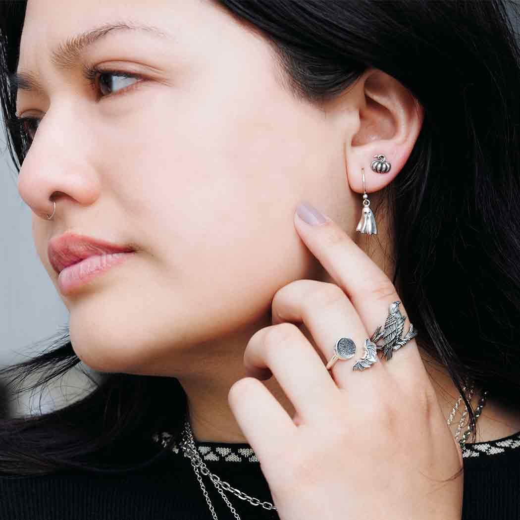 Adjustable Moon And Bat Ring: Sterling Silver