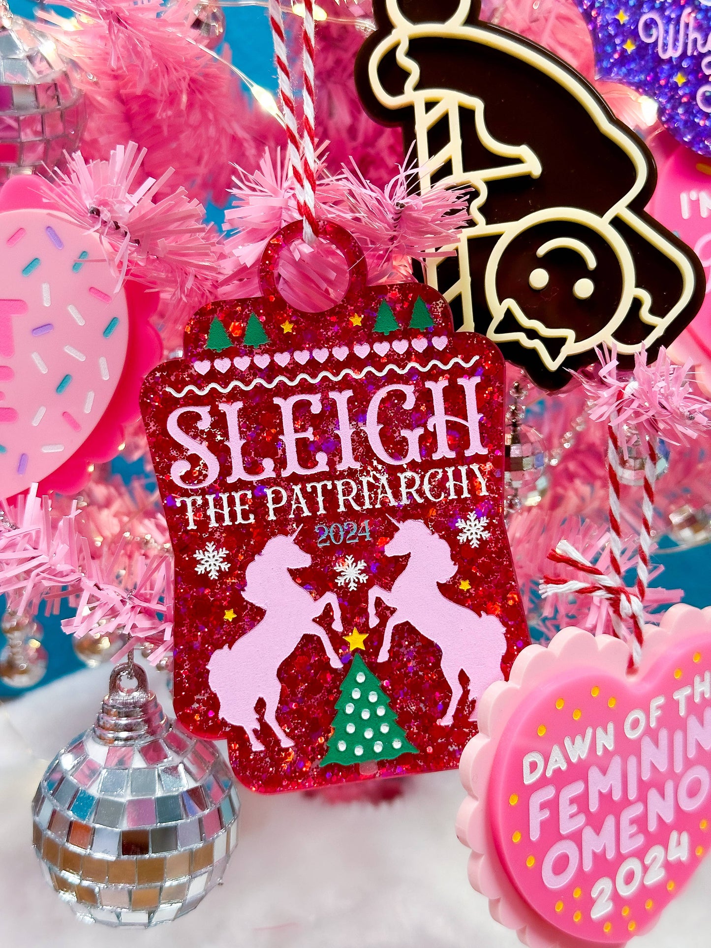Sleigh the Patriarchy Glitter Ornament
