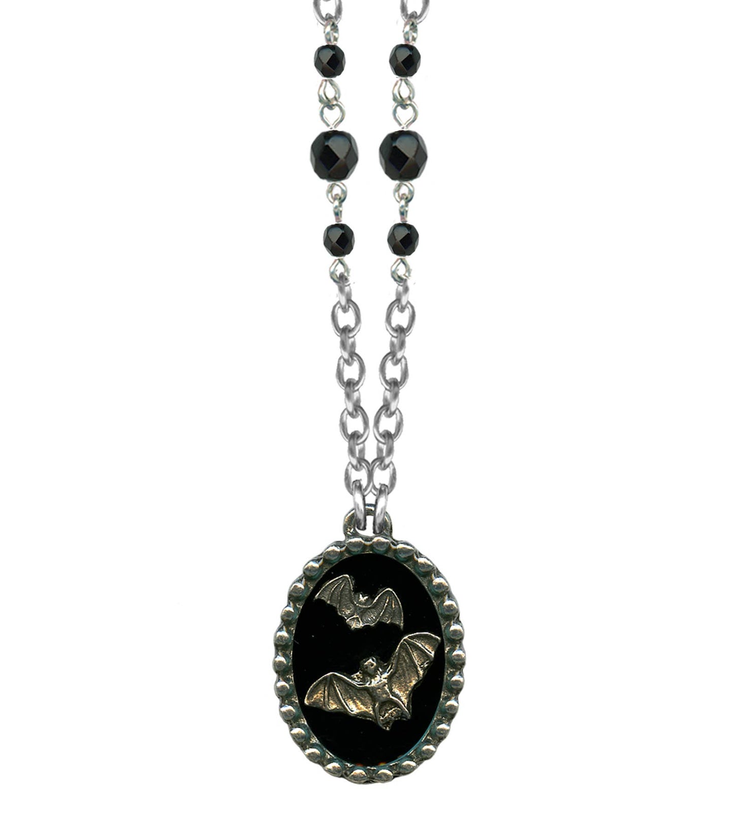 Necklace - Shadow Box 2 Bats - Black