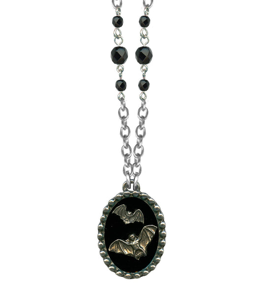 Necklace - Shadow Box 2 Bats - Black