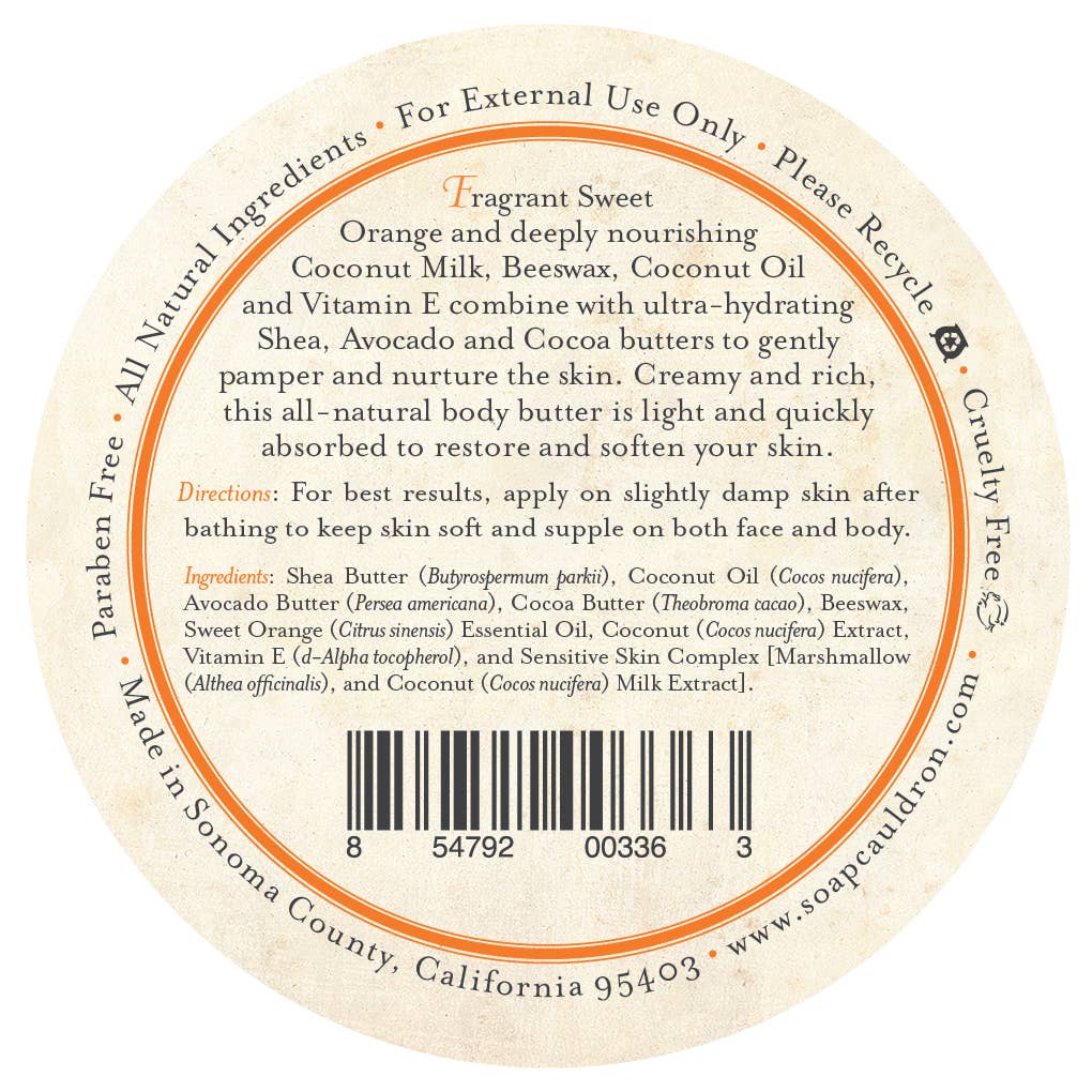 Body Butter Sweet Orange & Coconut: 4oz.