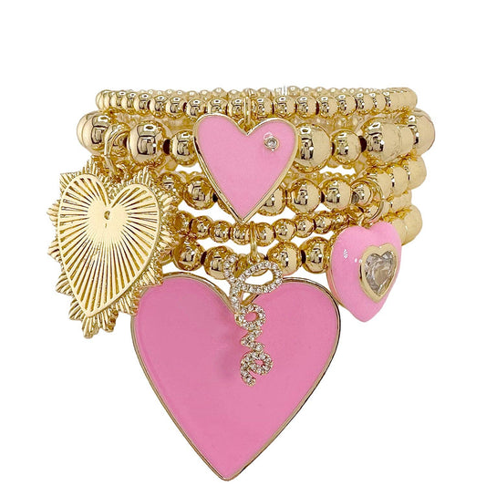 Valentina Pink Love Heart Bracelet Collection: Gold Heart