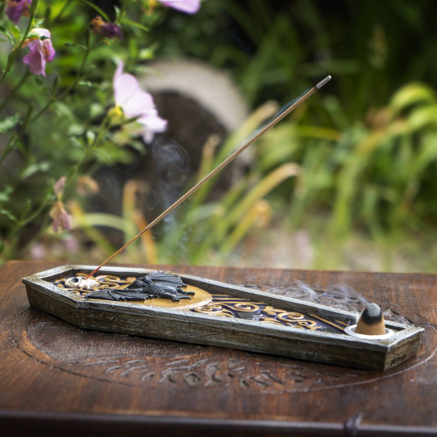 Gothic Vampire Bat Coffin Incense Burner
