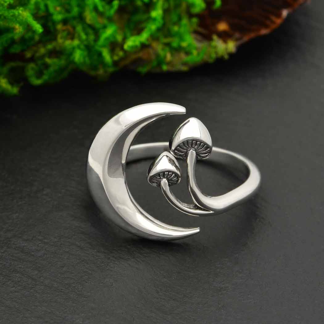 Moon and Mushroom Adjustable Ring: Bronze