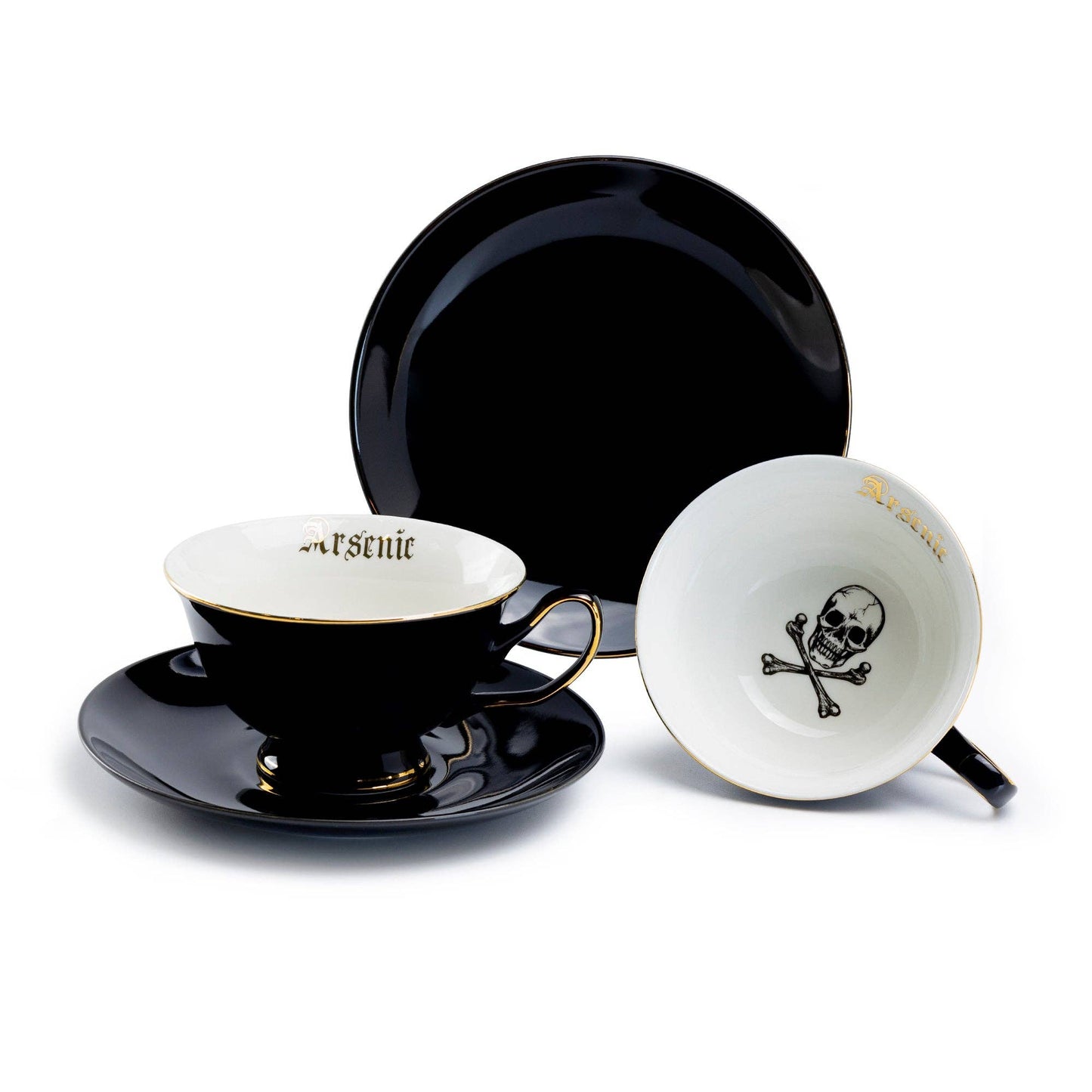 Arsenic Skull Black Gold 7oz Tea Cup And Saucer