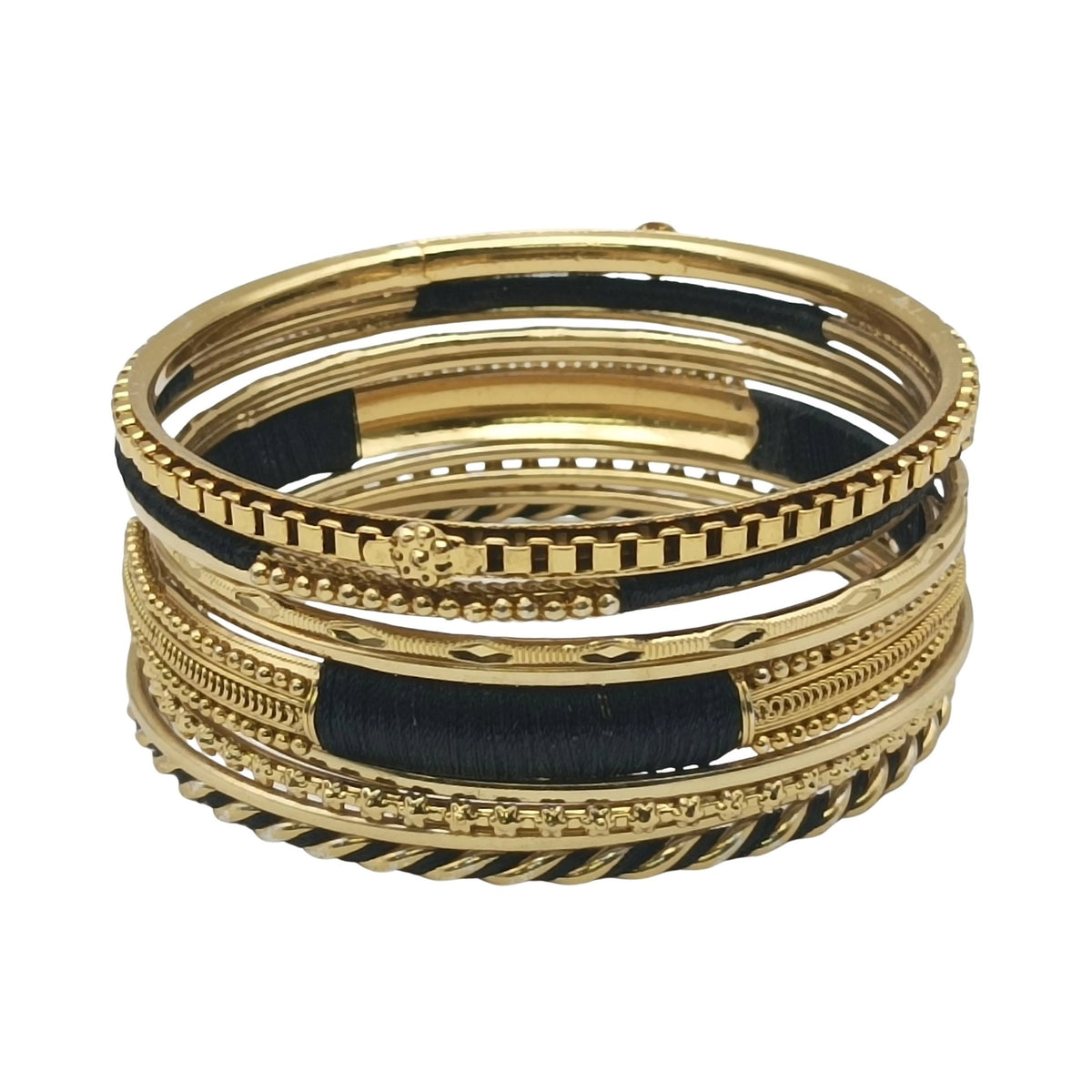 Gold Tone with Black Thread Indian Bangle Party Set