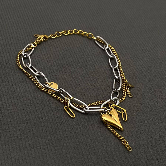 18K Gold Plated S.Steel Heart Charm Two Tone Bracelet - FGS