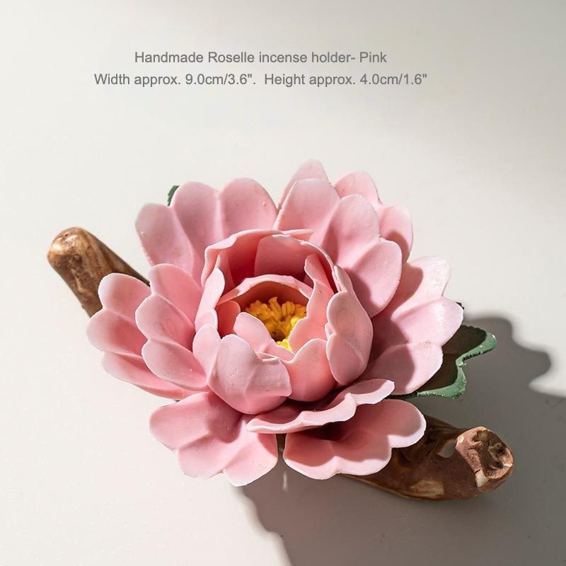 Handmade Ceramic Roselle Flower Incense Holder: Pink