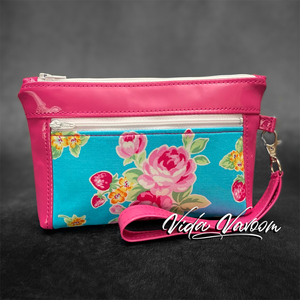 pink and blue roses and strawberries wrist bag